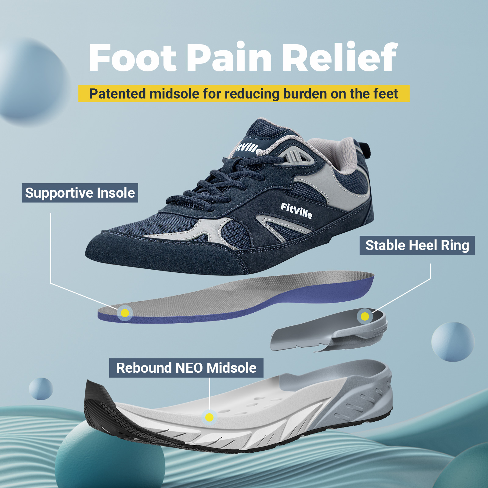 FitVille Newest Walking Shoes  - Men'S Shoes For Plantar Fasciitis บทวิจารณ์และราคา